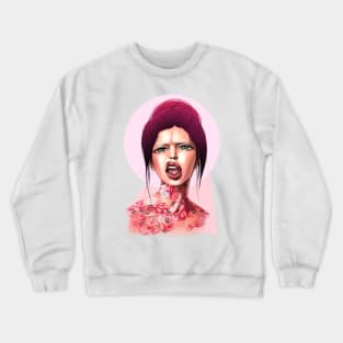 Young cute girl with beautiful color hair with peonies tattoo. Crewneck Sweatshirt